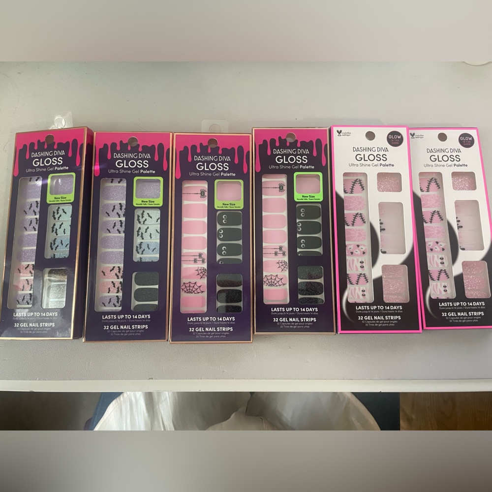 🎃 New Halloween Dashing Diva Lot Bundle Gloss Gel Nail Strips Wraps 6 Packs pink